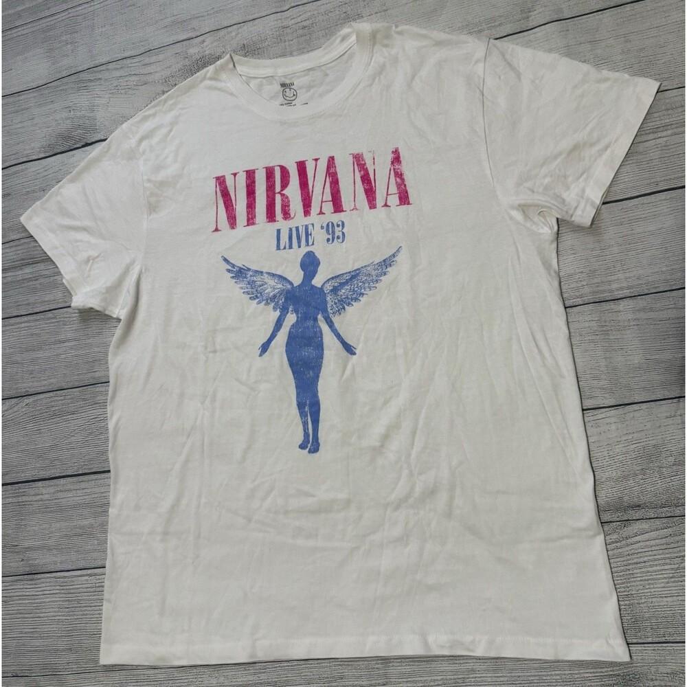 Nirvana Live 93 White Short Sleeve T-Shirt Unisex Size XL Punk Rock Music